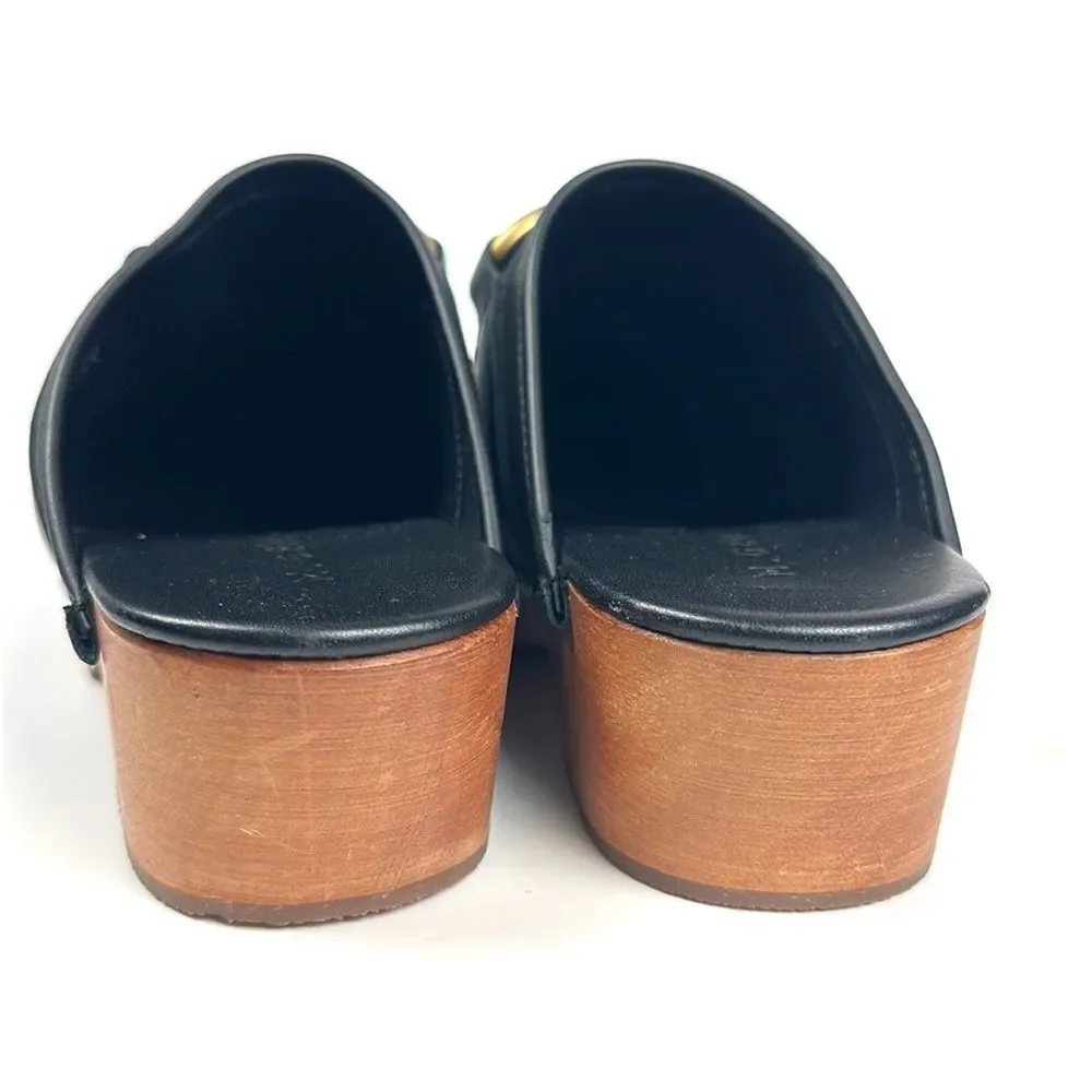 M. Gemi Black Leather Mules with Gold Accent - Picture 12 of 16